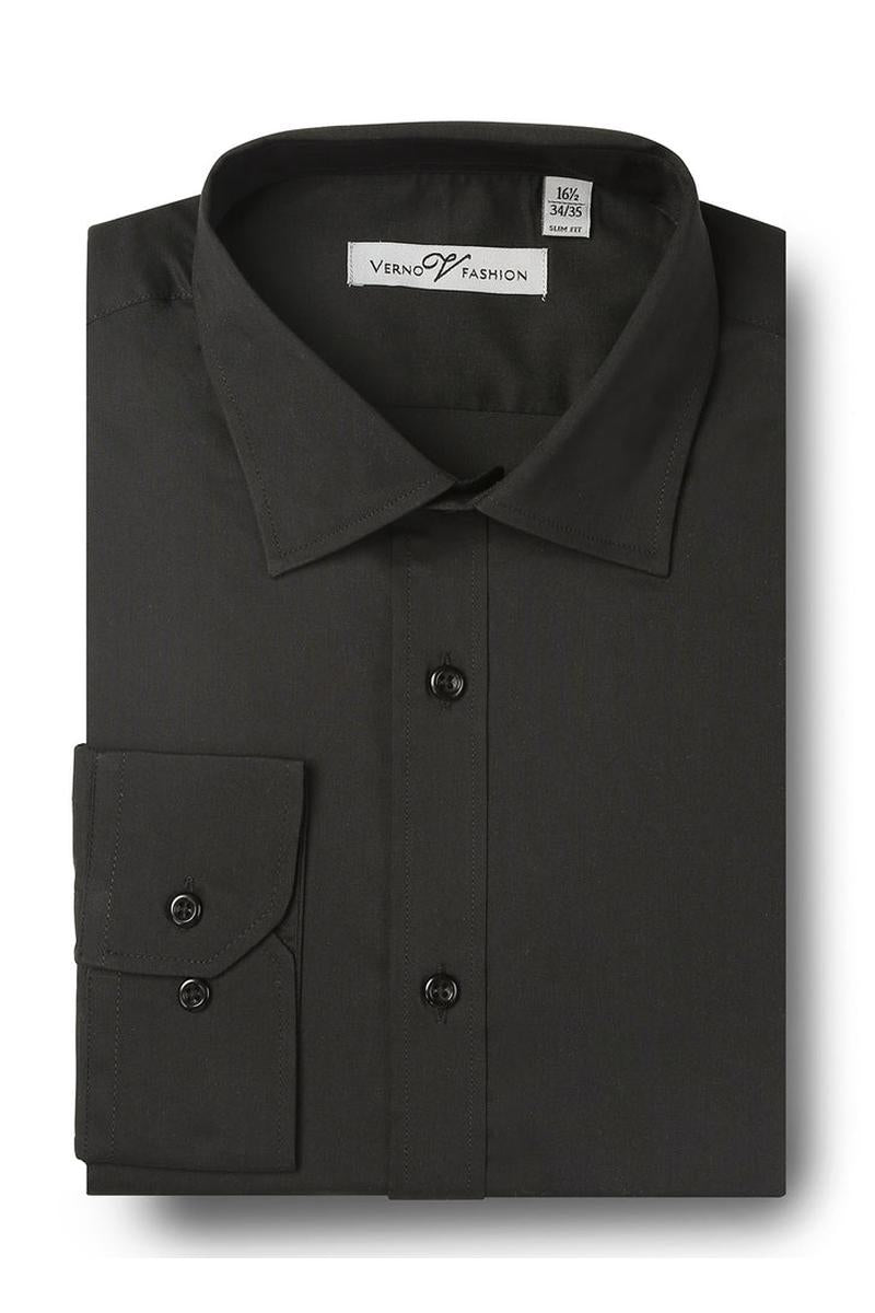 Verno Fashion "Legend" Black Laydown Cotton Blend Dress Shirt