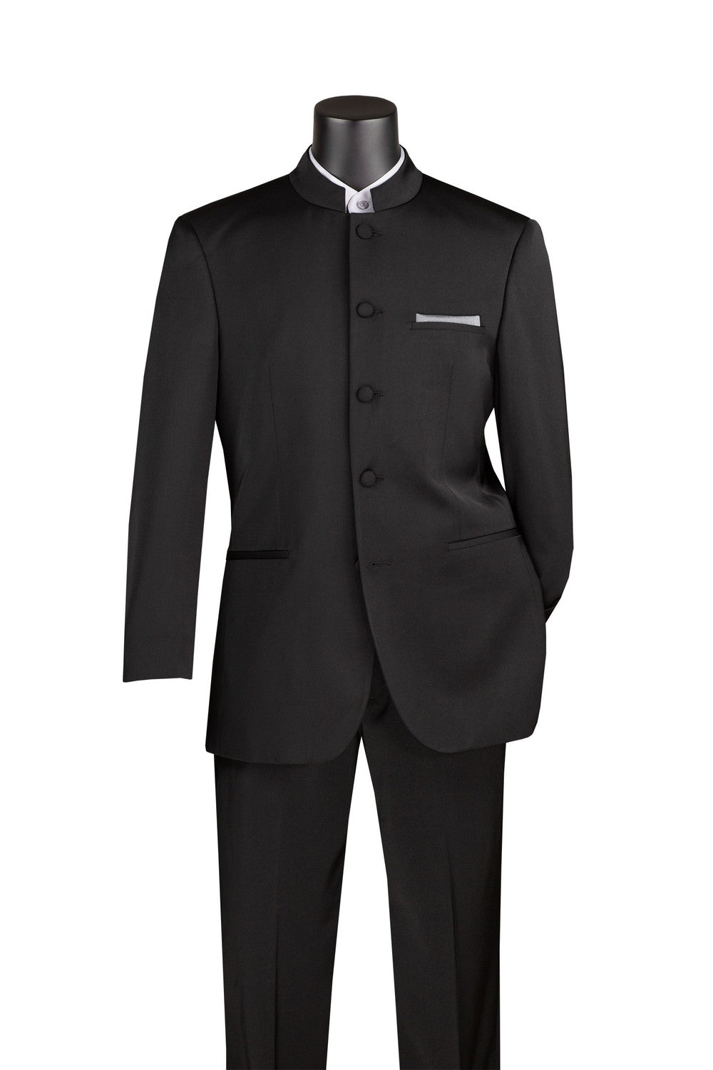 "Mandarin" Black 5-Button Suit (2-Piece Set)