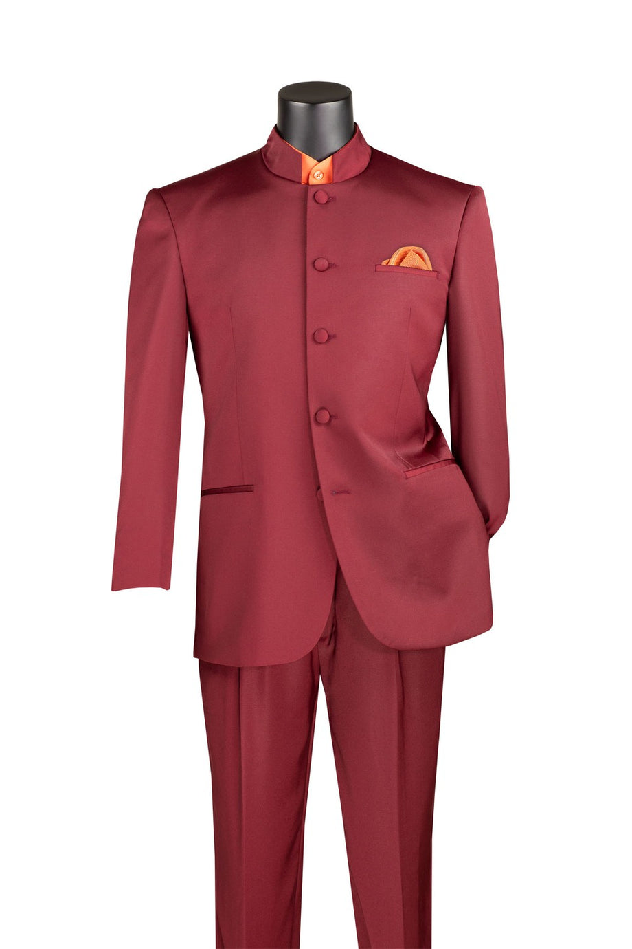 "Mandarin" Burgundy 5-Button Suit (2-Piece Set)