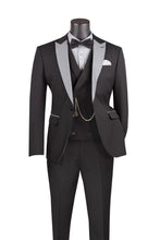 "Flare" Black 1-Button Peak Tuxedo (4-Piece Set)
