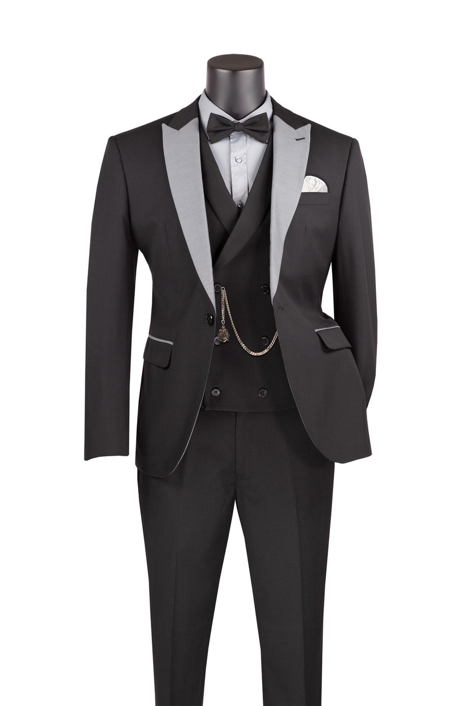 "Flare" Black 1-Button Peak Tuxedo (4-Piece Set)