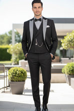 "Flare" Black 1-Button Peak Tuxedo (4-Piece Set)