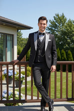 "Flare" Black 1-Button Peak Tuxedo (4-Piece Set)