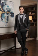 "Flare" Black 1-Button Peak Tuxedo (4-Piece Set)