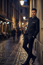 Vinci "Mandarin" Black 5-Button Suit (2-Piece Set)