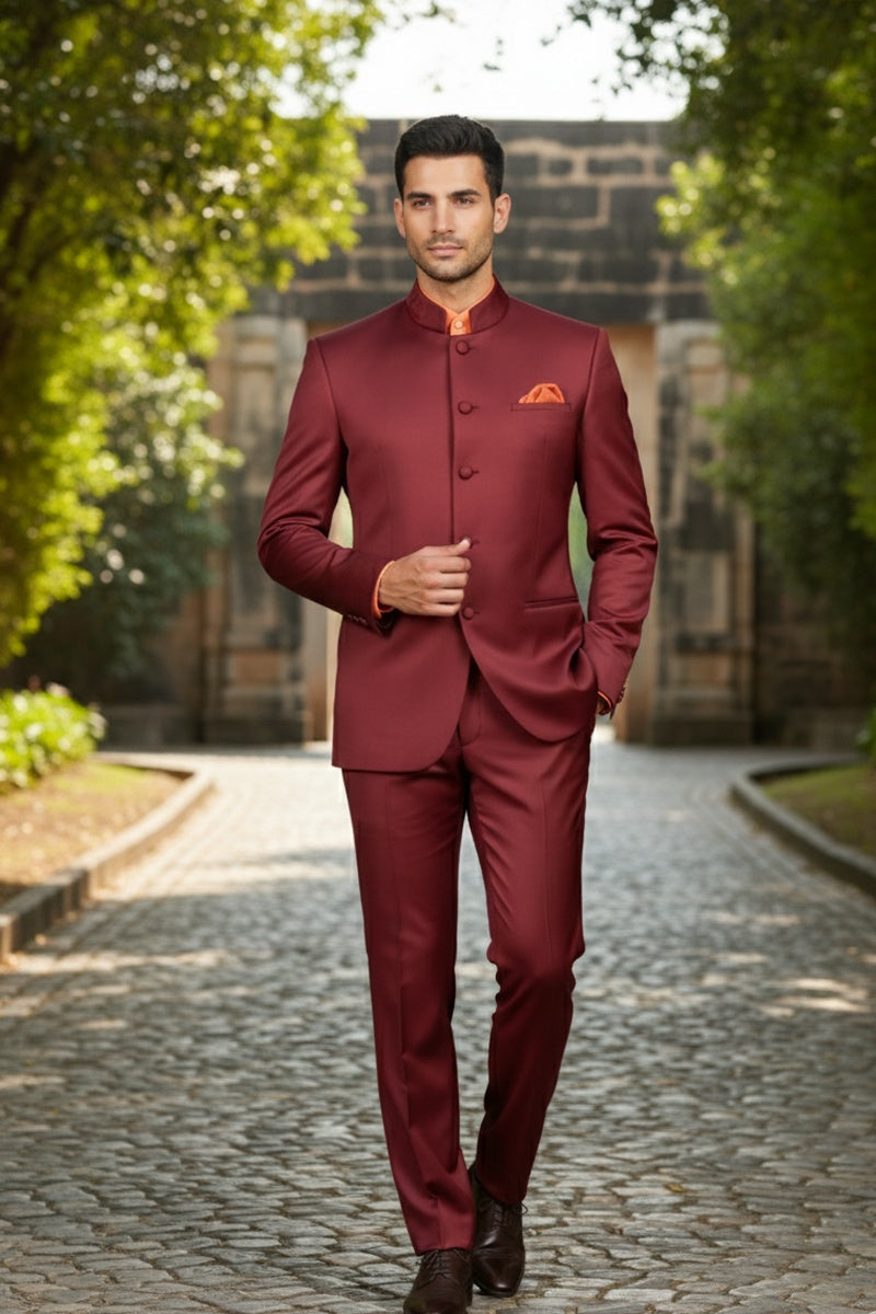 Vinci "Mandarin" Burgundy 5-Button Suit (2-Piece Set)