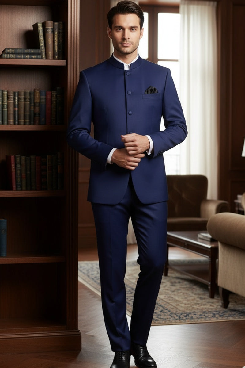 "Mandarin" Navy 5-Button Suit (2-Piece Set)