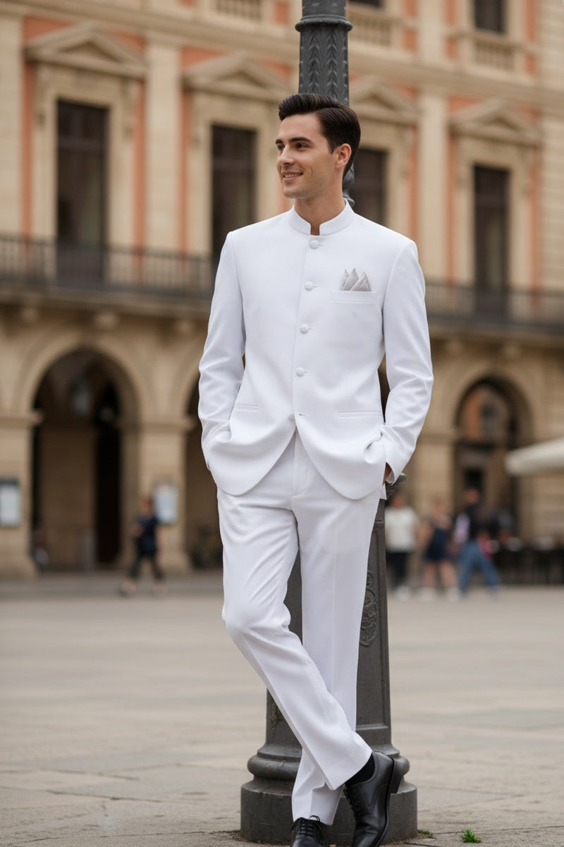 "Mandarin" White 5-Button Suit (2-Piece Set)