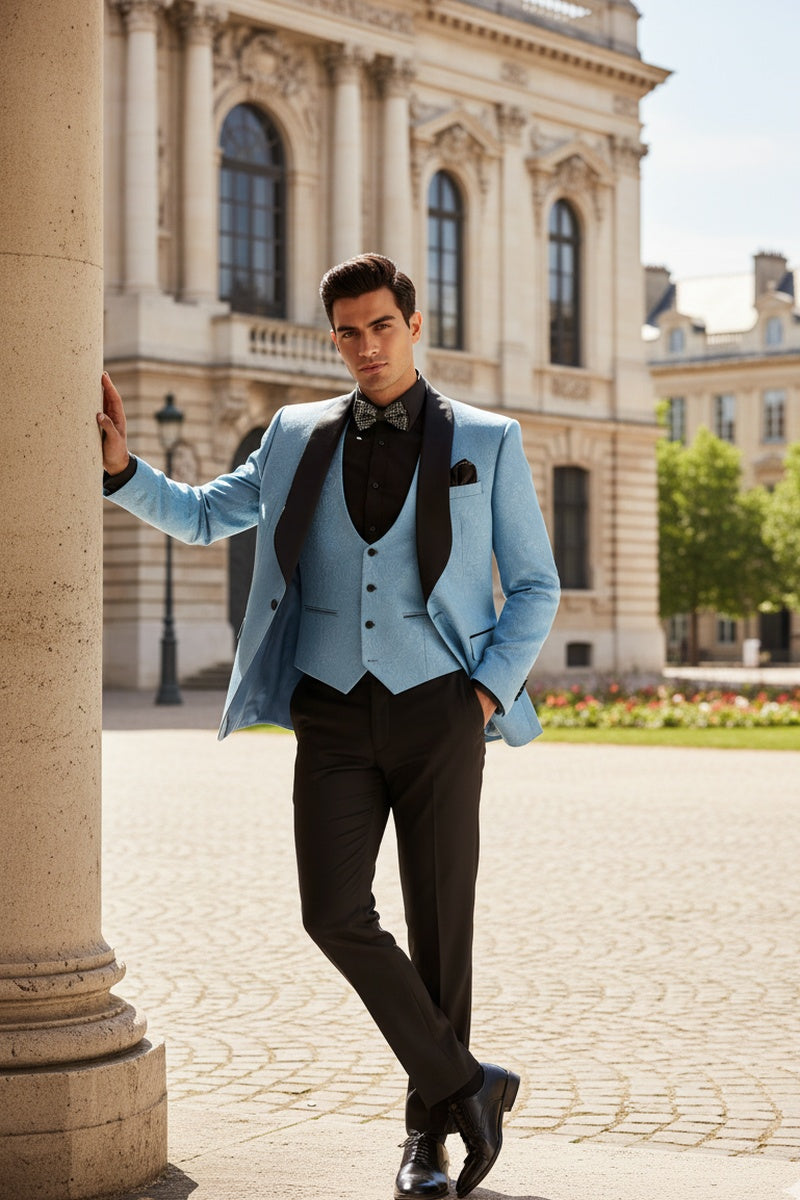 Vinci "Nico" Light Blue Vinci 1-Button Shawl Tuxedo (3-Piece Set)