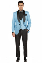 Vinci "Nico" Light Blue Vinci 1-Button Shawl Tuxedo (3-Piece Set)