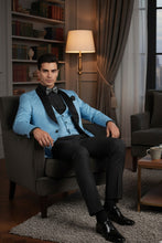 Vinci "Nico" Light Blue Vinci 1-Button Shawl Tuxedo (3-Piece Set)