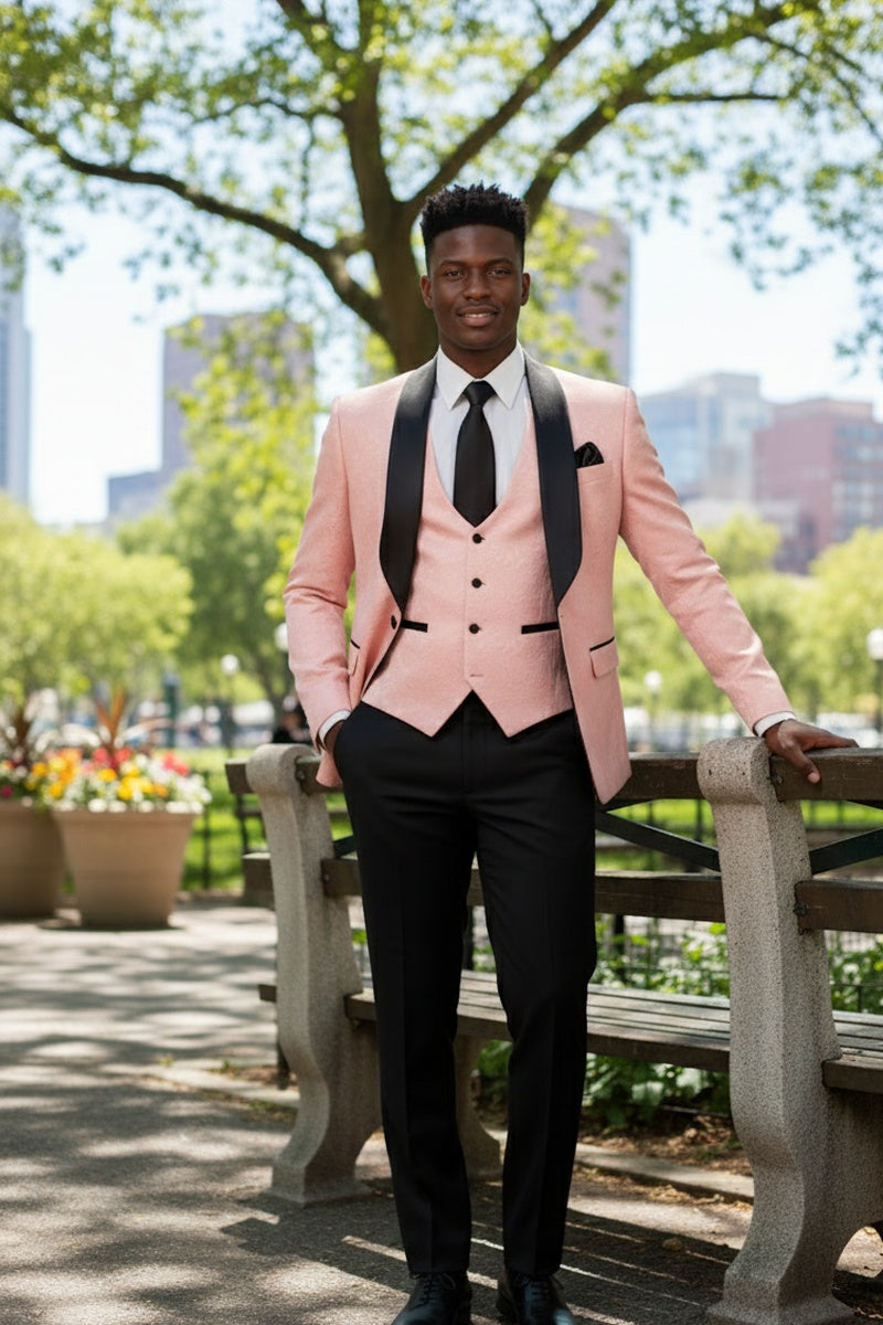 Vinci "Nico" Pink  Vinci 1-Button Shawl Tuxedo (3-Piece Set)
