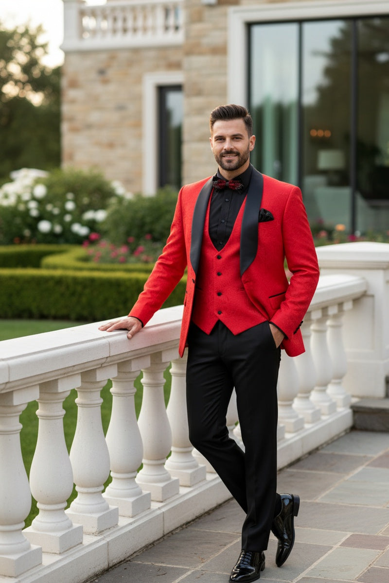 "Nico" Red Vinci 1-Button Shawl Tuxedo (3-Piece Set)
