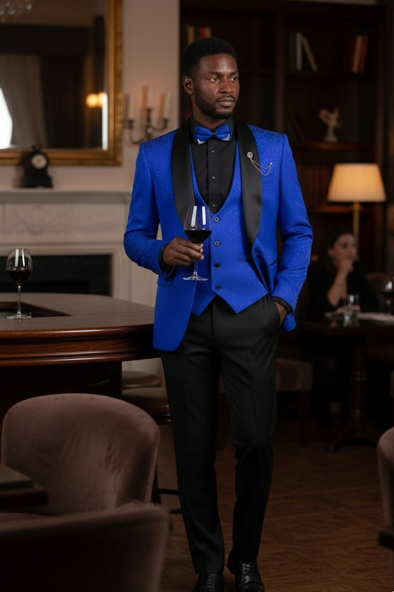 Vinci "Nico" Royal Blue Vinci 1-Button Shawl Tuxedo (3-Piece Set)