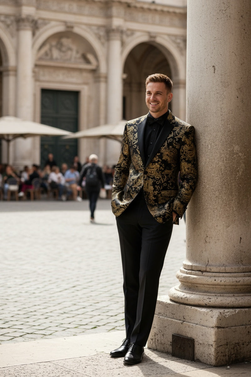 "Posh Paisley Velvet" Black & Gold Tuxedo Jacket (Separates)