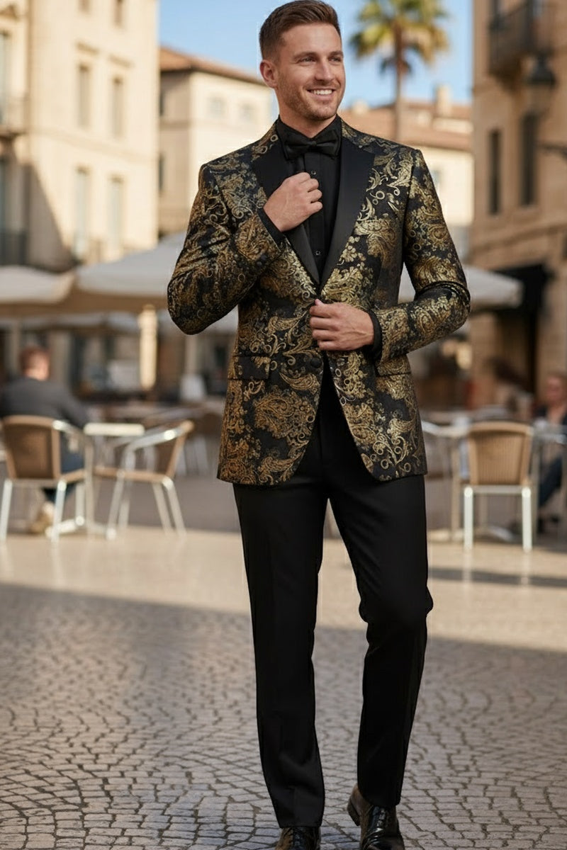 Posh Paisley Velvet" Black & Gold Tuxedo Jacket (Separates) Buy4LessTuxedo.com Posh Paisley Velvet" Black & Gold Tuxedo Jacket (Separates) Buy4LessTuxedo.com