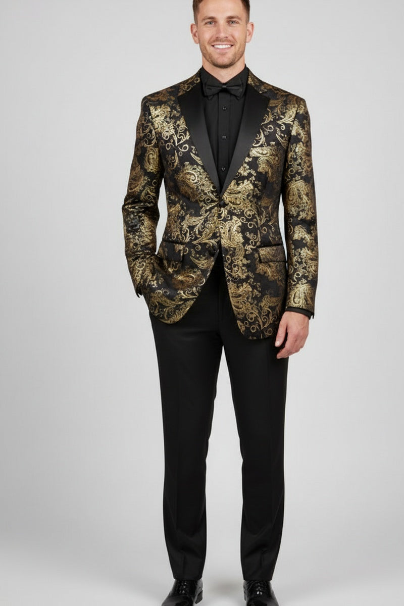 Posh Paisley Velvet" Black & Gold Tuxedo Jacket (Separates) Buy4LessTuxedo.com Posh Paisley Velvet" Black & Gold Tuxedo Jacket (Separates) Buy4LessTuxedo.com