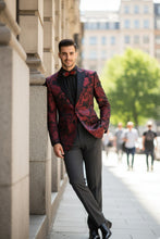 "Posh Paisley Velvet" Red Tuxedo Jacket (Separates)