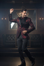 "Posh Paisley Velvet" Red Tuxedo Jacket (Separates)