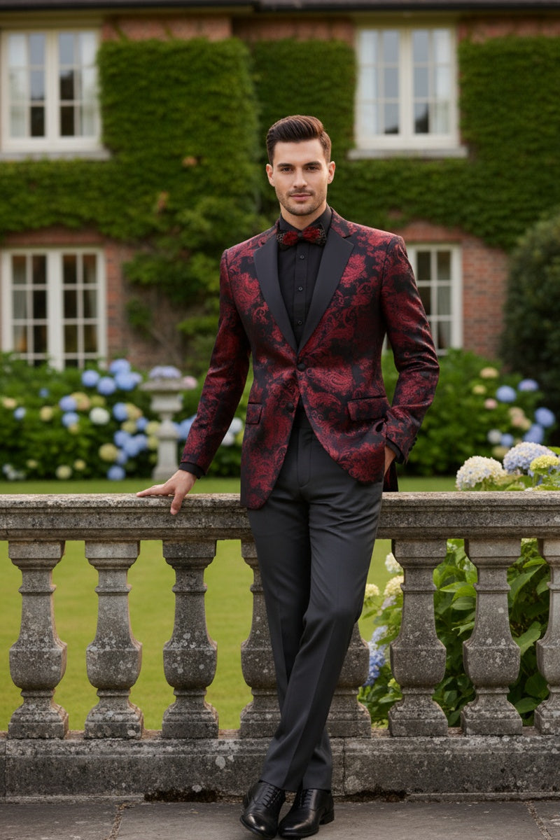 Vinci "Posh Paisley Velvet" Red Tuxedo Jacket (Separates)
