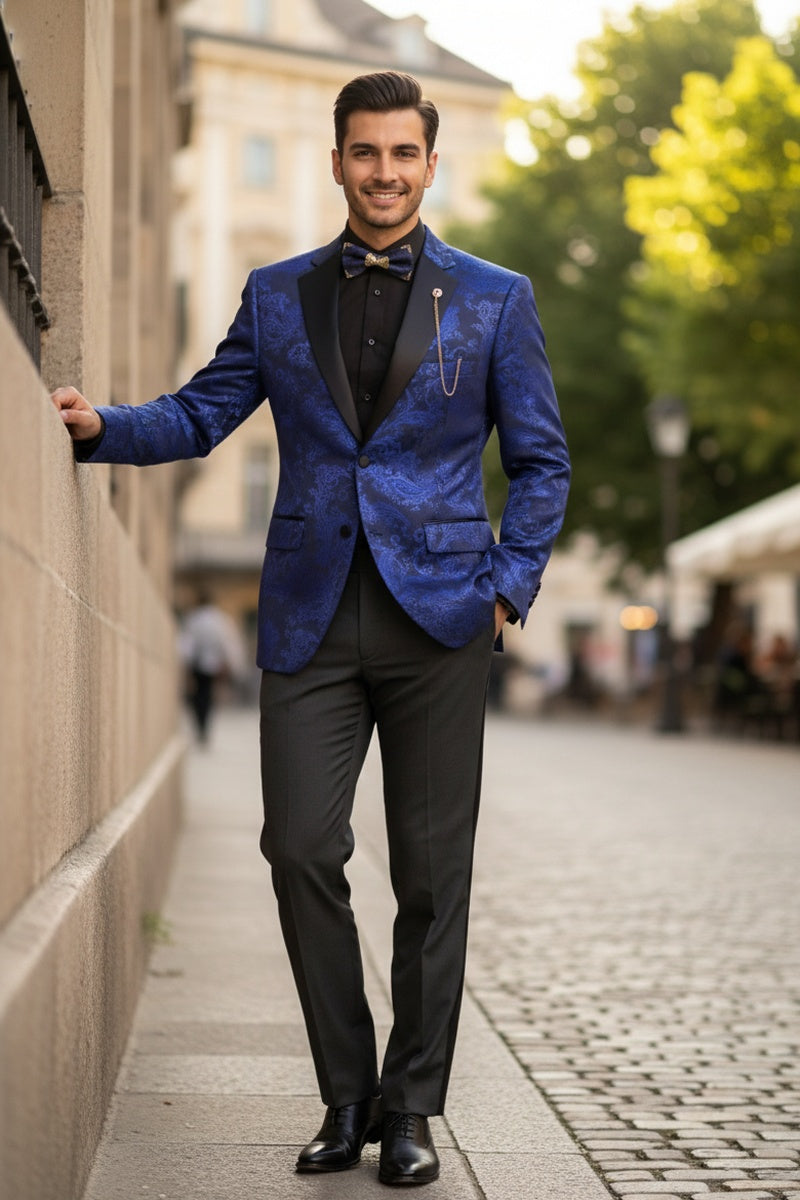 Vinci "Posh Paisley Velvet" Royal Blue Tuxedo Jacket (Separates)