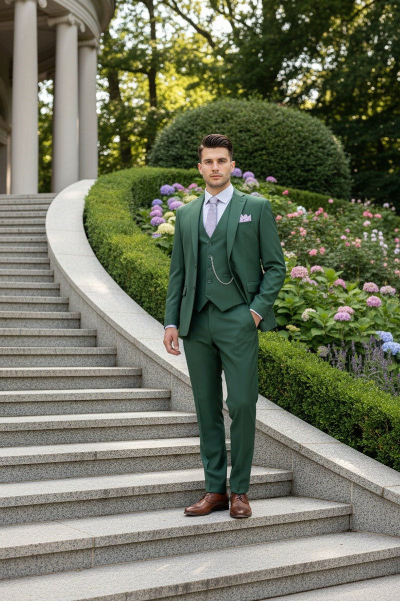 "Preston" Hunter Green 2-Button Notch Suit (3-Piece Set)