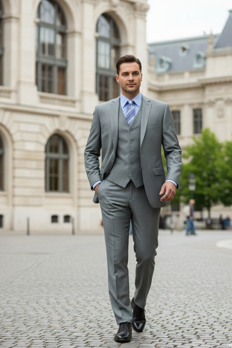 Vinci "Preston" Medium Grey 2-Button Notch Suit (3-Piece Set)