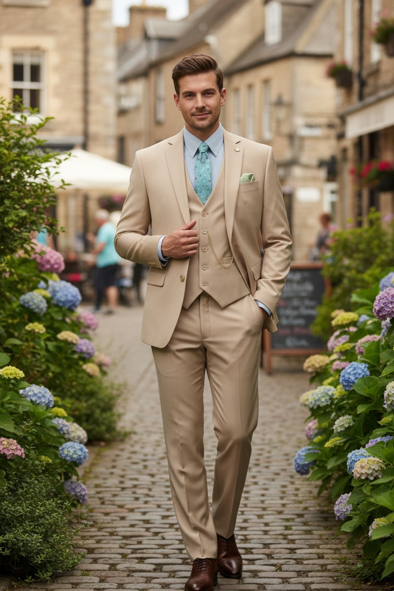 Vinci "Preston" Stone 2-Button Notch Suit (3-Piece Set)