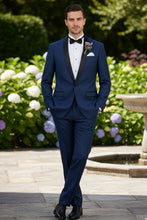 Vinci "Sleek" Blue 1-Button Shawl Tuxedo (2-Piece Set)