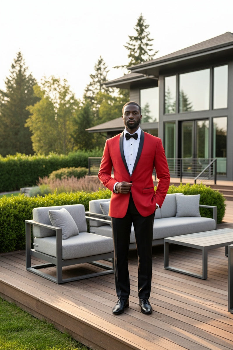 Vinci "Sleek" Red Vinci 1-Button Shawl Tuxedo (2-Piece Set)