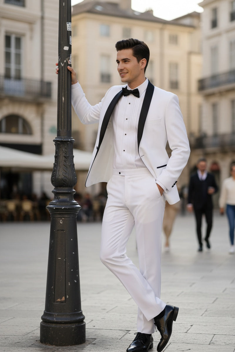 Vinci "Sleek" White Vinci 1-Button Shawl Tuxedo (2-Piece Set)