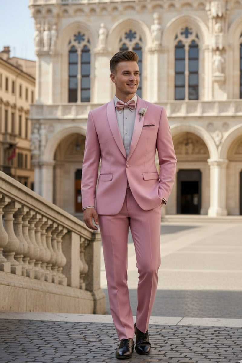 Vinci "Spectrum" Dusty Rose 1-Button Shawl Tuxedo (3-Piece Set)