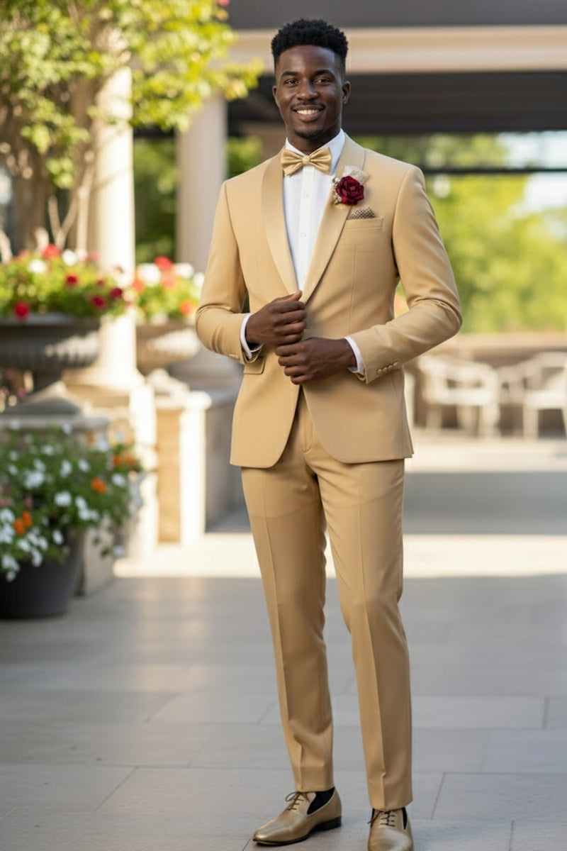 Vinci "Spectrum" Light Gold 1-Button Shawl Tuxedo (3-Piece Set)