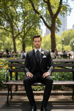 Vinci "Syracuse" Black Vinci 2-Button Notch Tuxedo (3-Piece Set)