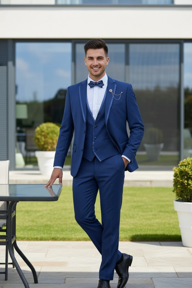 Vinci "Syracuse" Blue Vinci 2-Button Notch Tuxedo (3-Piece Set)