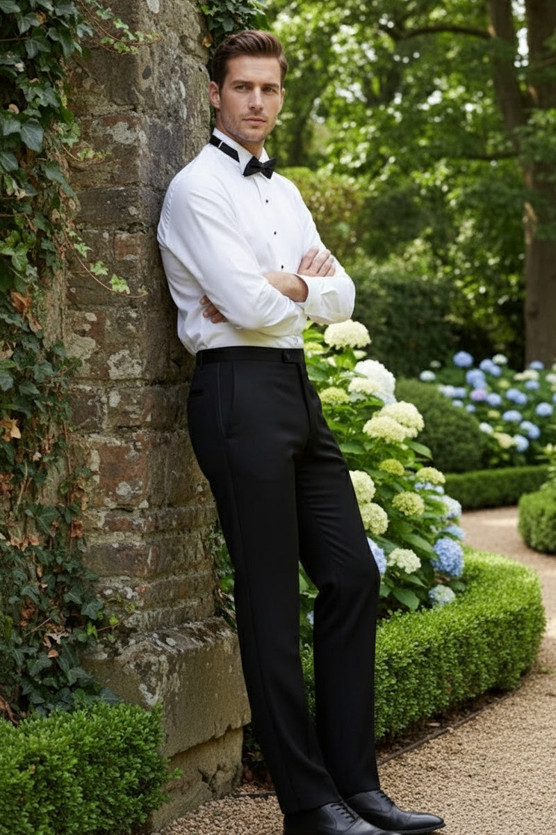 "Washington" Black Stretch Blend Tuxedo Pants
