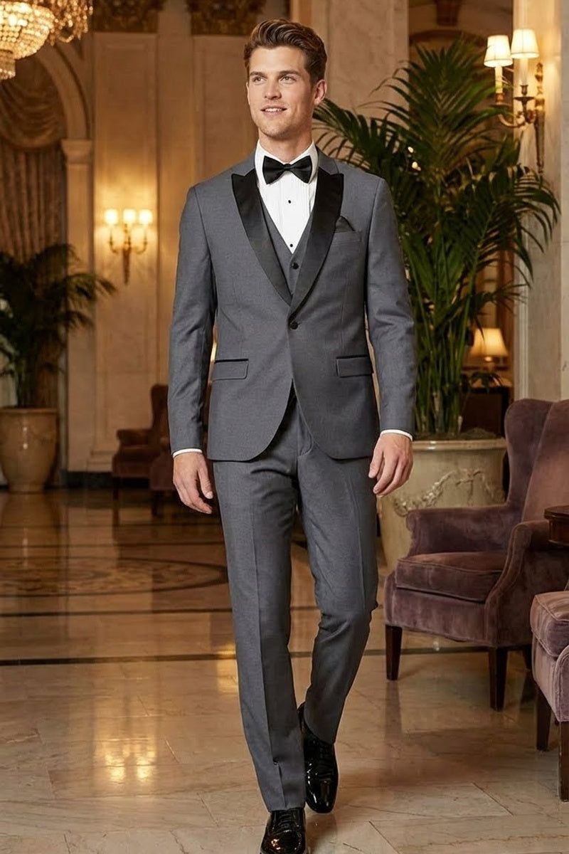 West End "Lexington" Grey 1-Button Peak Tuxedo (3-Piece Set)