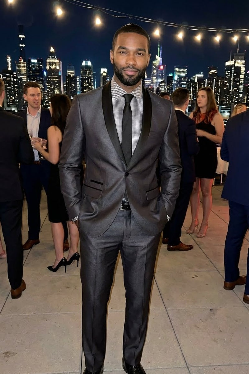 West End "Rowan" Charcoal 1-Button Shawl Tuxedo (2-Piece Set)