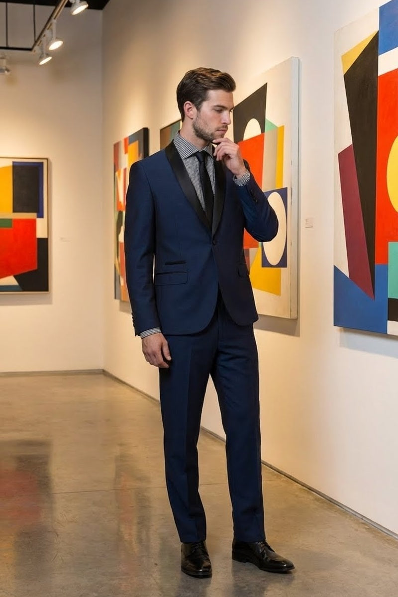 West End "Rowan" Navy 1-Button Shawl Tuxedo (2-Piece Set)