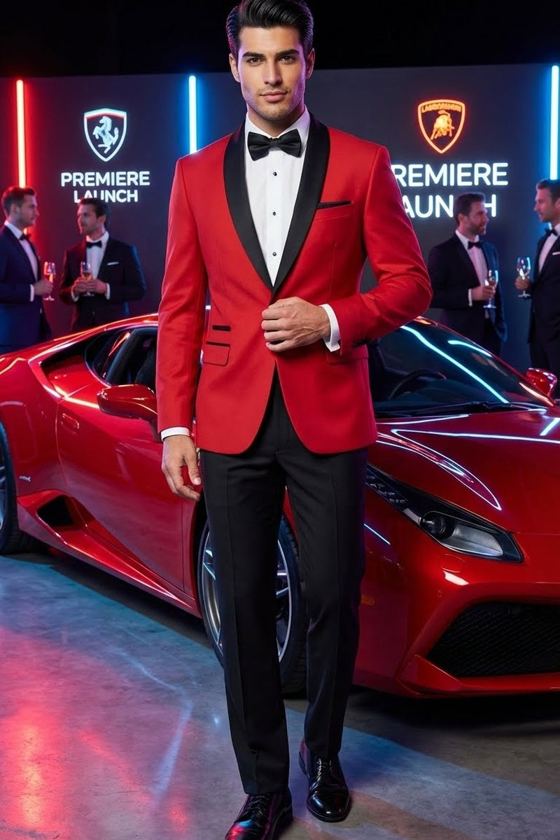 West End "Vegas" Red 1-Button Shawl Tuxedo (2-Piece Set)