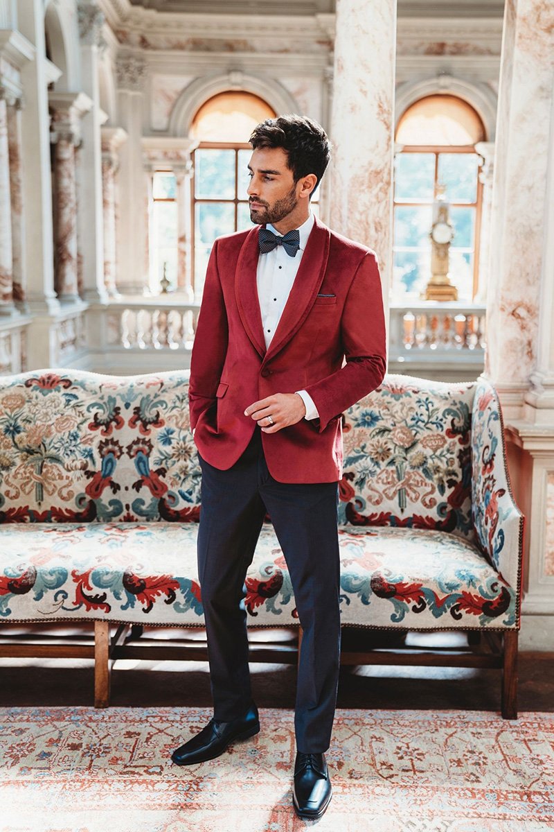 Burgundy Velvet Tuxedo Jacket Velvet Red Jacket Bow Tie Burgundy