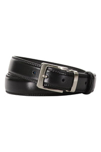 AXNY Black Kid's Solid Stitched Leather Belt