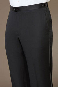 Baroni "Baroni" Black Super 150's Wool Plain Front Tuxedo Pants