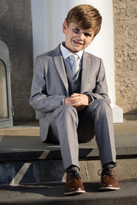 BLACKTIE "Premium" Kids Heather Grey 5-Piece Wool Blend Suit