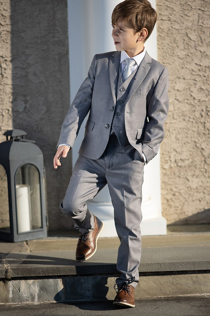 BLACKTIE Premium Kids Heather Grey 5-Piece Wool Blend Suit 3 Boys BLACKTIE Premium Kids Heather Grey 5-Piece Wool Blend Suit 3 Boys
