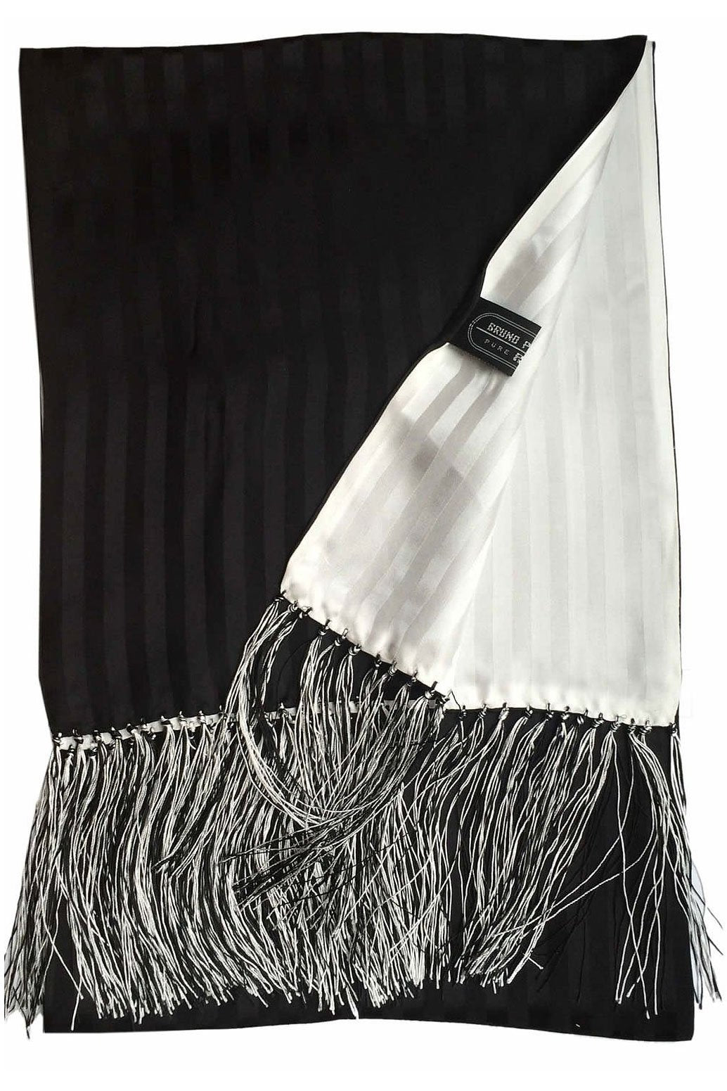 Bruno Piatelli Black & White Reversible Striped Silk Tuxedo Scarf