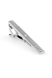 Cardi Brushed Silver with Center Crystal Premium Tie Bar