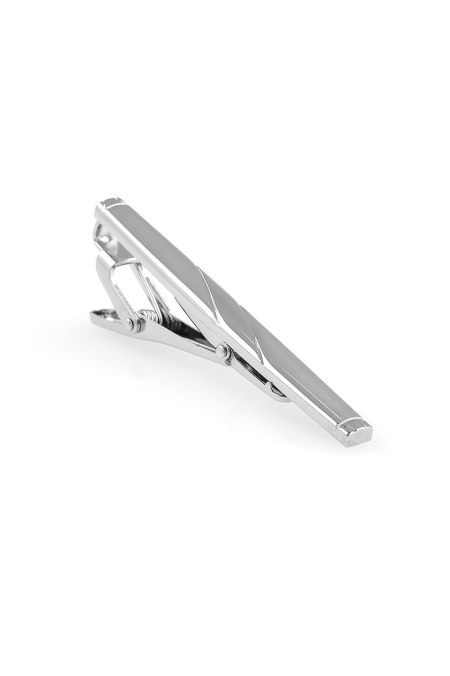 Cardi Brushed Silver with Swirl Premium Tie Bar