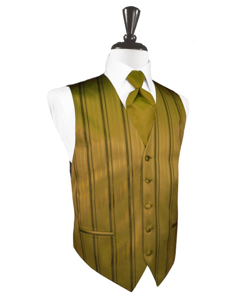 New Gold Striped Satin Tuxedo Vest