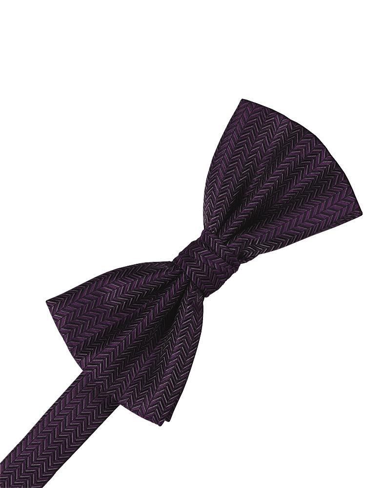 Plum Herringbone Bow Tie